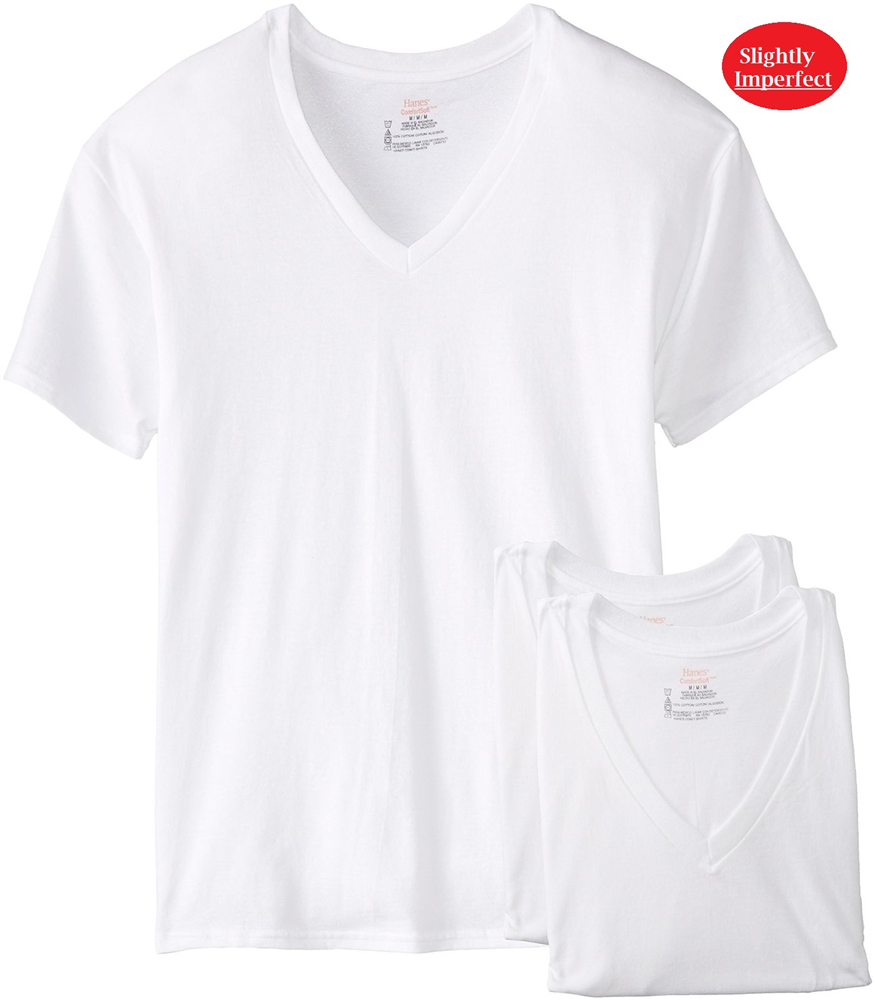 Hanes Men's White 3 Pack VNeck TShirts