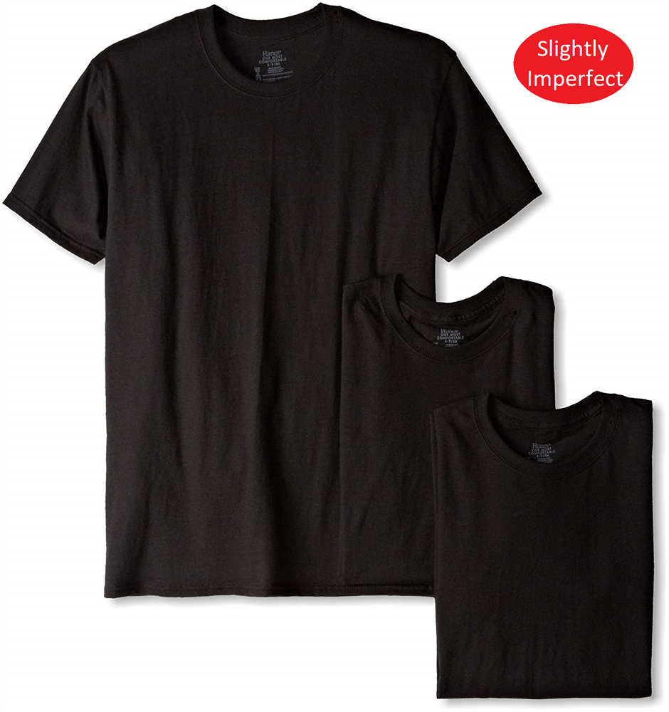 Hanes Men's Black 3pk Crew Neck Tshirts24 pks